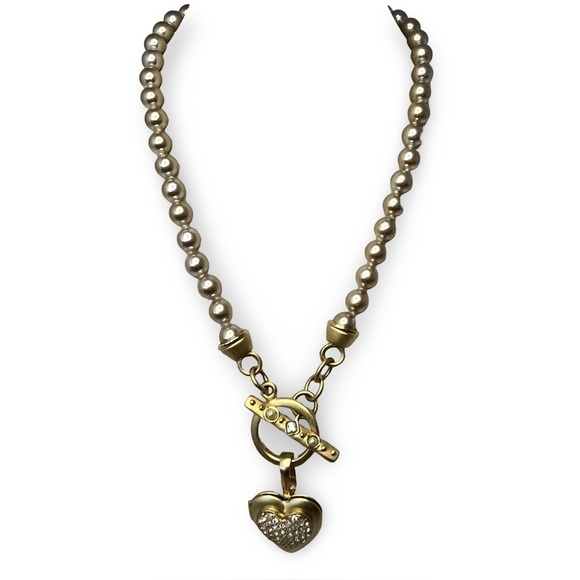 Jewelry - Gold and Crystal Beaded Necklace with Heart Locket Pendant